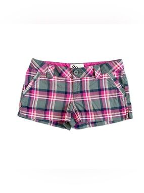 Vintage Y2K SO Pink & Grey Plaid Low Rise Shortie Shorts - Size 9